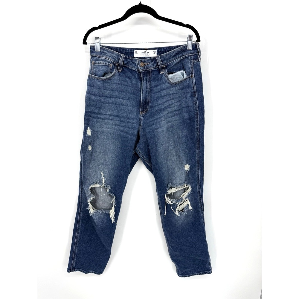 Hollister Curvy High Rise‎ Mom Jean Size 11R Classic Distressed Casual Dark Wash